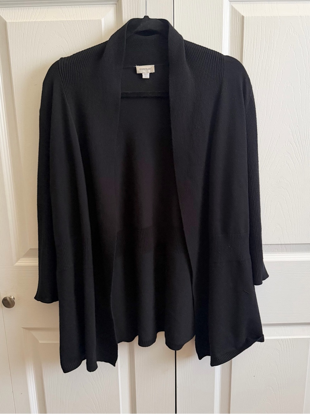 5 for $25! Avenue Black Open-Front Ribbed Shawl Cardigan